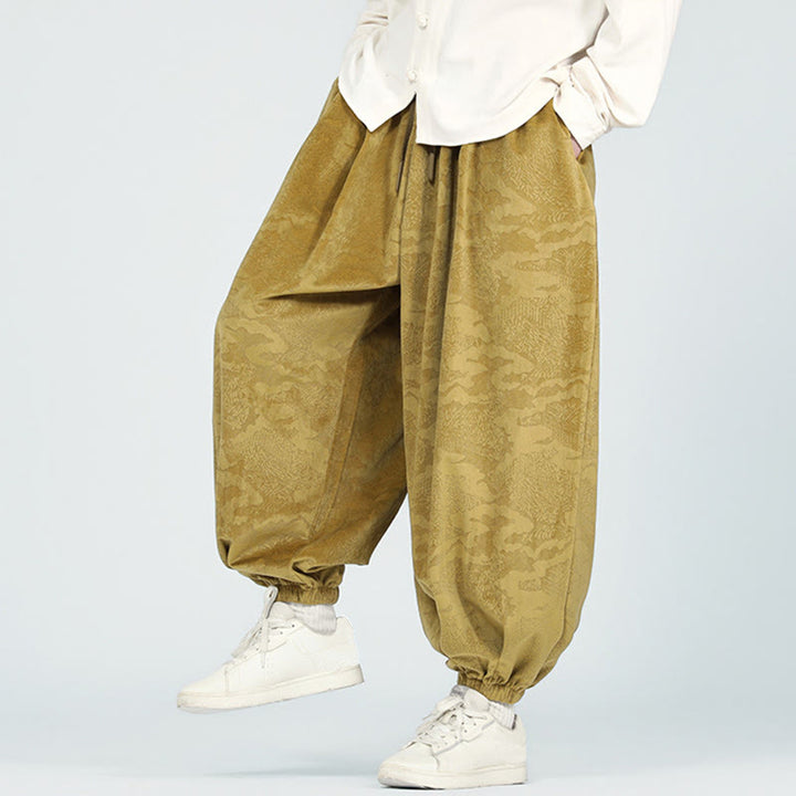 Buddha Stones秋冬 無地 ジャカードデザイン ドローストリング メンズ ハーレムパンツ ポケット付き - image 5