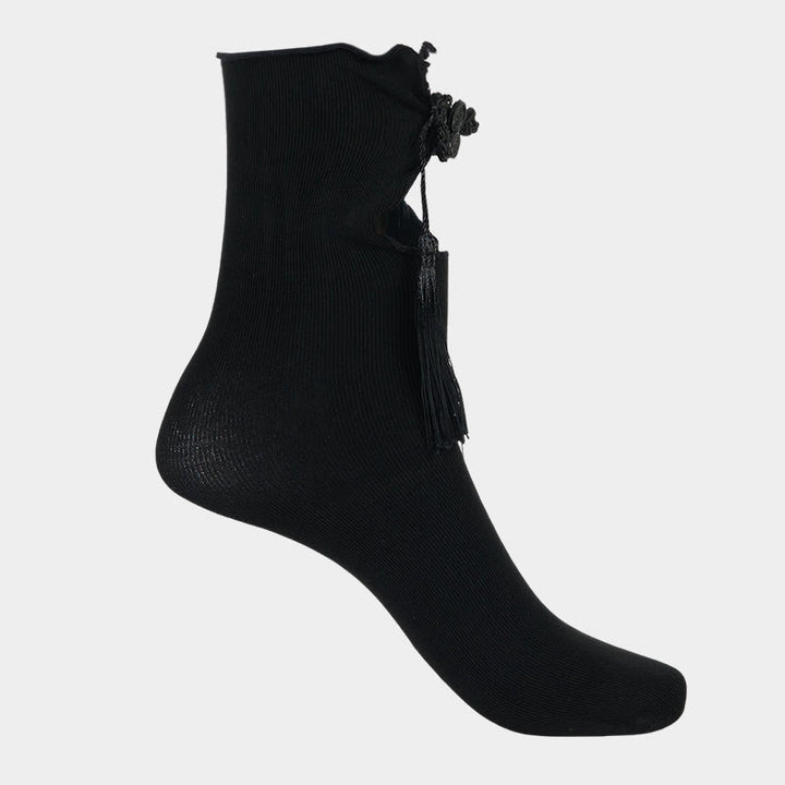 Buddha Stones純色 中国風 カエルボタン タッセルデザイン レディース マイクロクルー コットンソックス - image 5