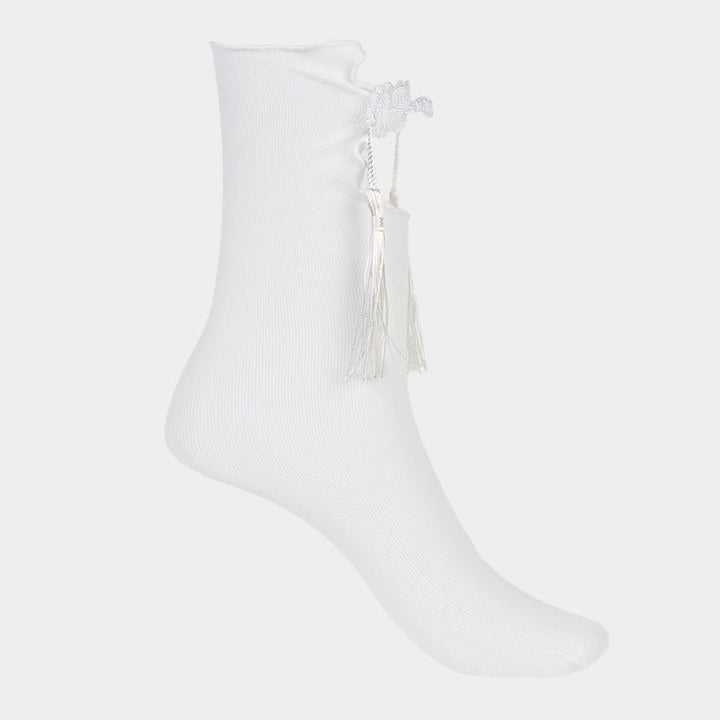 Buddha Stones純色 中国風 カエルボタン タッセルデザイン レディース マイクロクルー コットンソックス - image 9