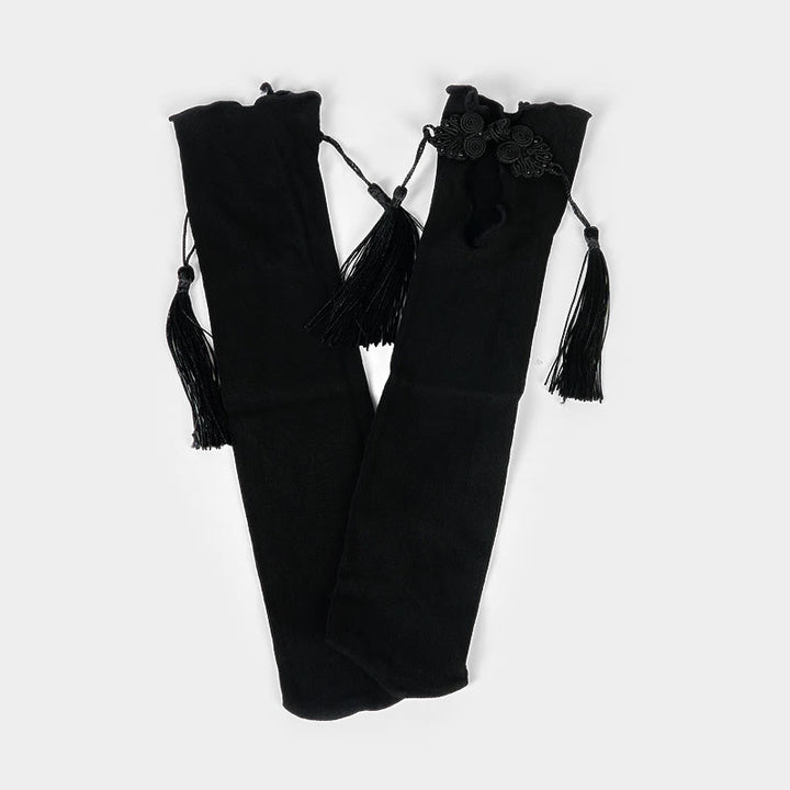 Buddha Stones純色 中国風 カエルボタン タッセルデザイン レディース マイクロクルー コットンソックス - image 3