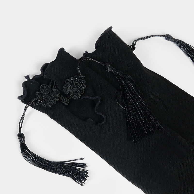 Buddha Stones純色 中国風 カエルボタン タッセルデザイン レディース マイクロクルー コットンソックス - image 4