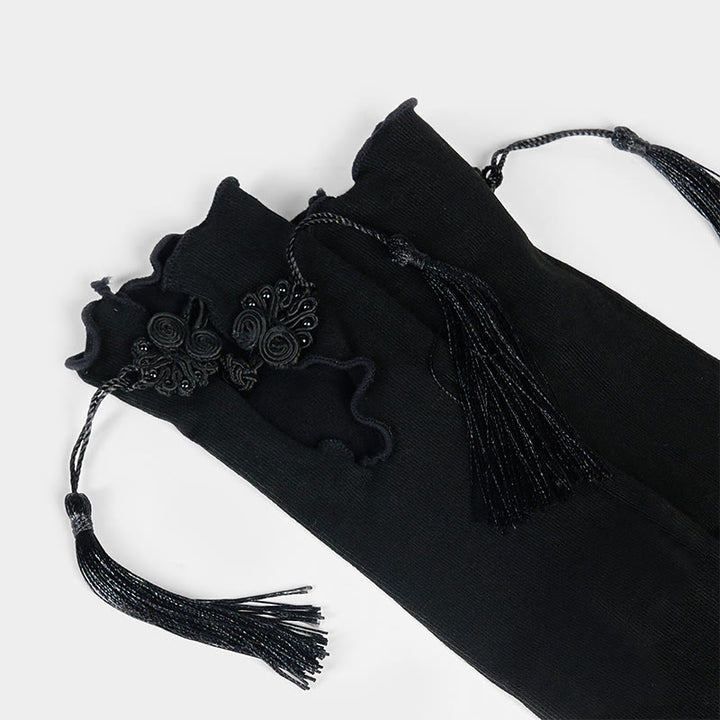 Buddha Stones純色 中国風 カエルボタン タッセルデザイン レディース マイクロクルー コットンソックス - image 4