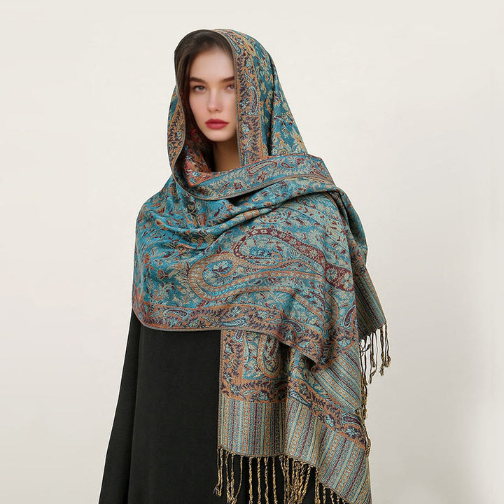 Buddha Stonesエスニック デイリー チベット ペイズリー柄 タッセル コージー スカーフ ショール - ライトシーグリーン - 70×180cm - image 22