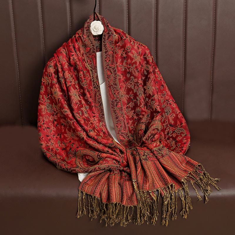 Buddha Stonesエスニック デイリー チベット ペイズリー柄 タッセル コージー スカーフ ショール - image 3