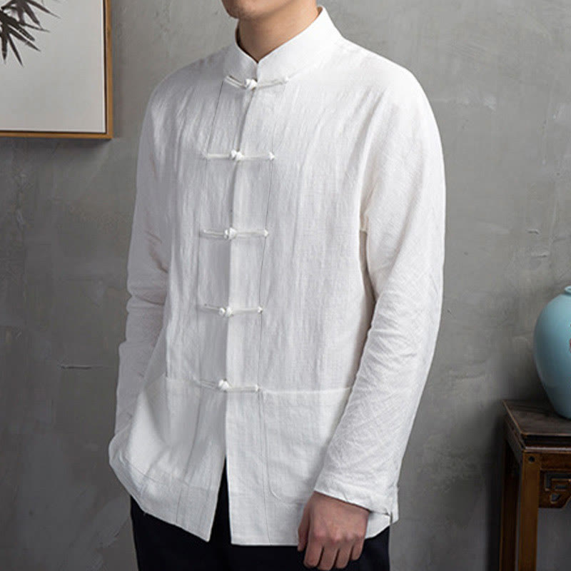 Buddha Stones無地 カジュアル フロッグボタン メンズ シャツ 衣類 - image 6