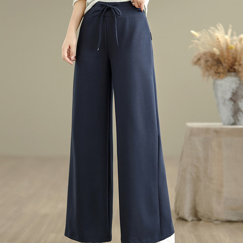 Buddha Stones無地ドローストリングコットンポリエステルレディースワイドレッグパンツ(ポケット付き) - image 2