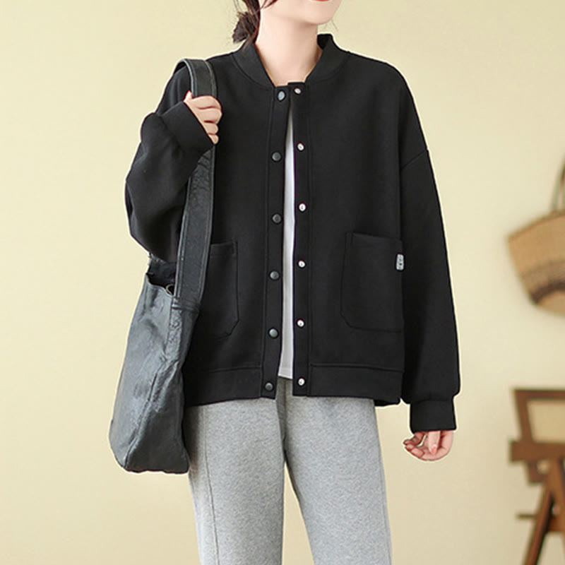 Buddha Stones無地 レディース ボタン クルーネック 長袖 コットンジャケット ポケット付き - image 6