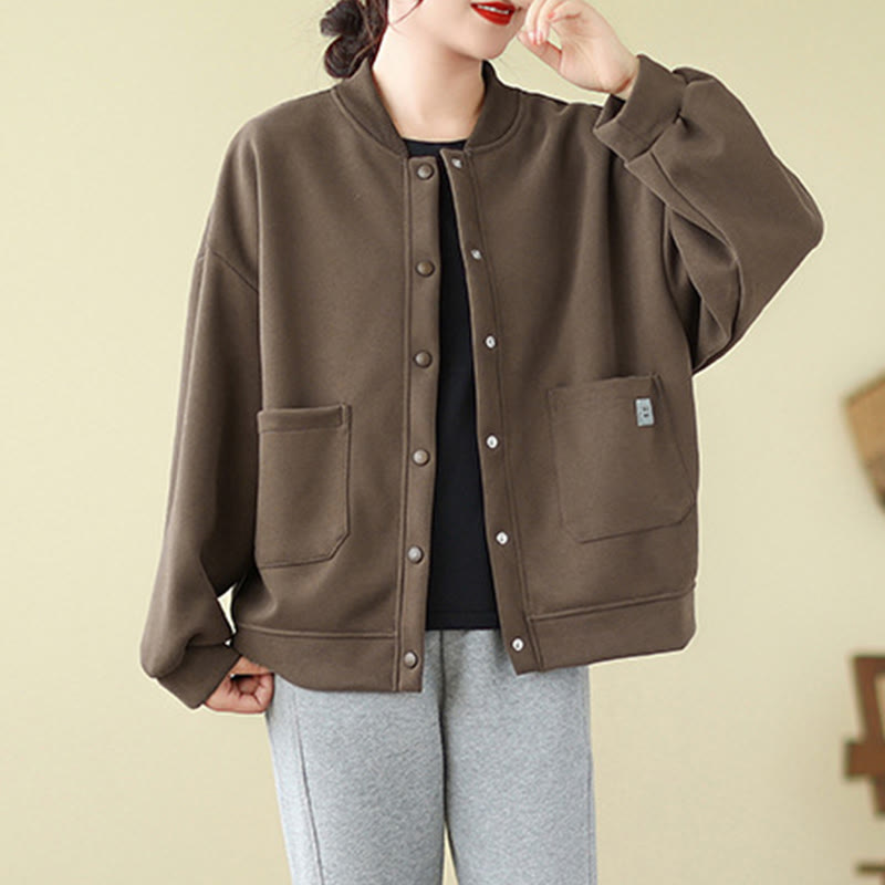 Buddha Stones無地 レディース ボタン クルーネック 長袖 コットンジャケット ポケット付き - シエナ - US12、 UK/AU16、 EU44 (XL) - image 18