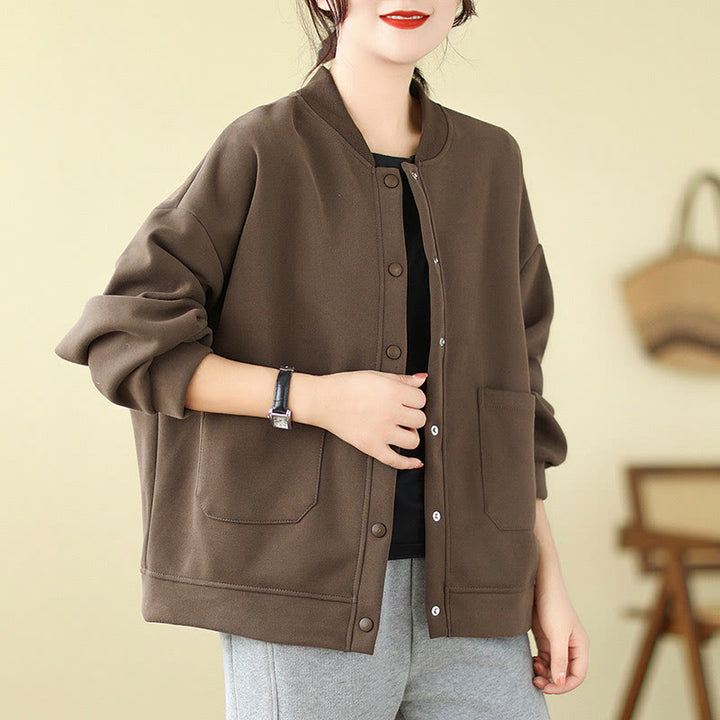 Buddha Stones無地 レディース ボタン クルーネック 長袖 コットンジャケット ポケット付き - image 23