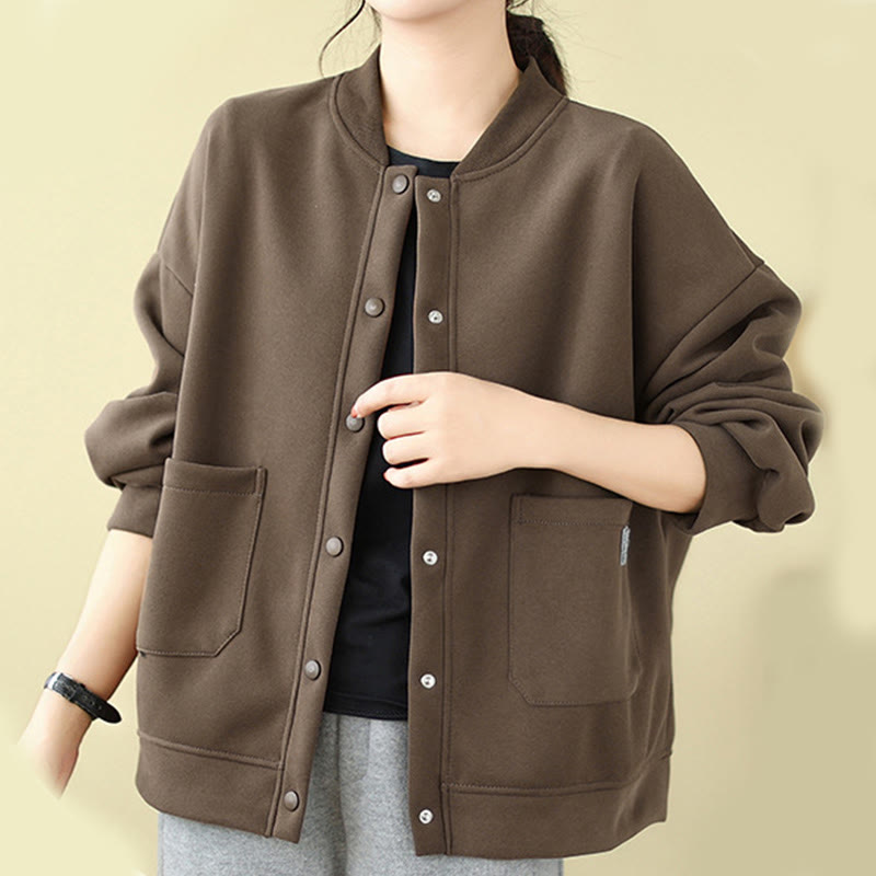 Buddha Stones無地 レディース ボタン クルーネック 長袖 コットンジャケット ポケット付き - image 22