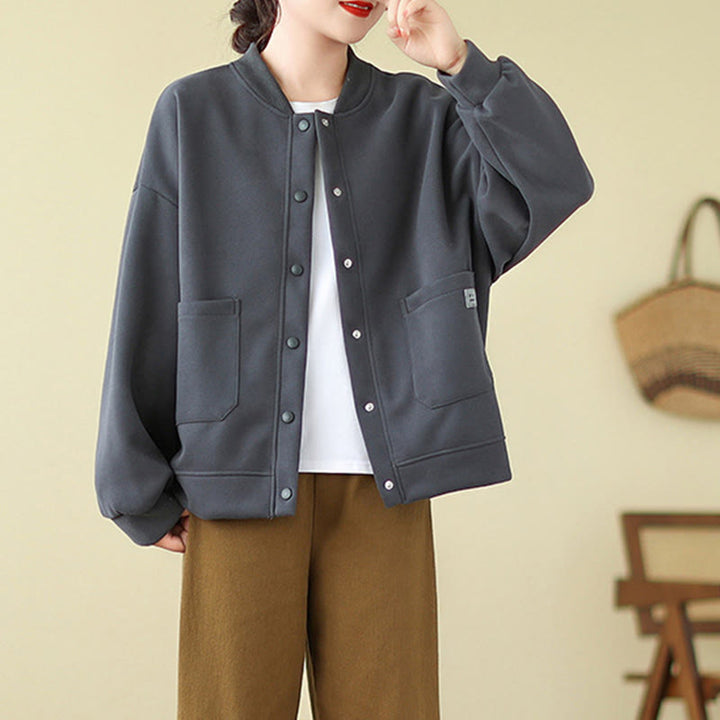 Buddha Stones無地 レディース ボタン クルーネック 長袖 コットンジャケット ポケット付き - image 29