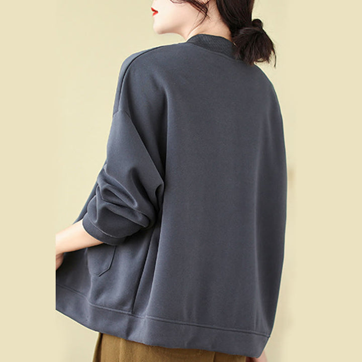 Buddha Stones無地 レディース ボタン クルーネック 長袖 コットンジャケット ポケット付き - image 26