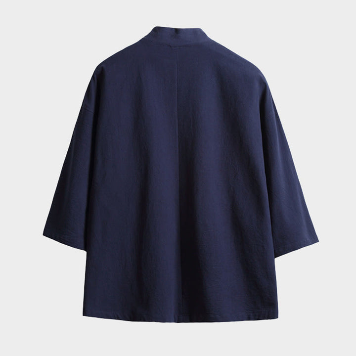 Buddha Stones無地 レースアップ 七分袖 オープンフロント ジャケット メンズ 着物 - image 1