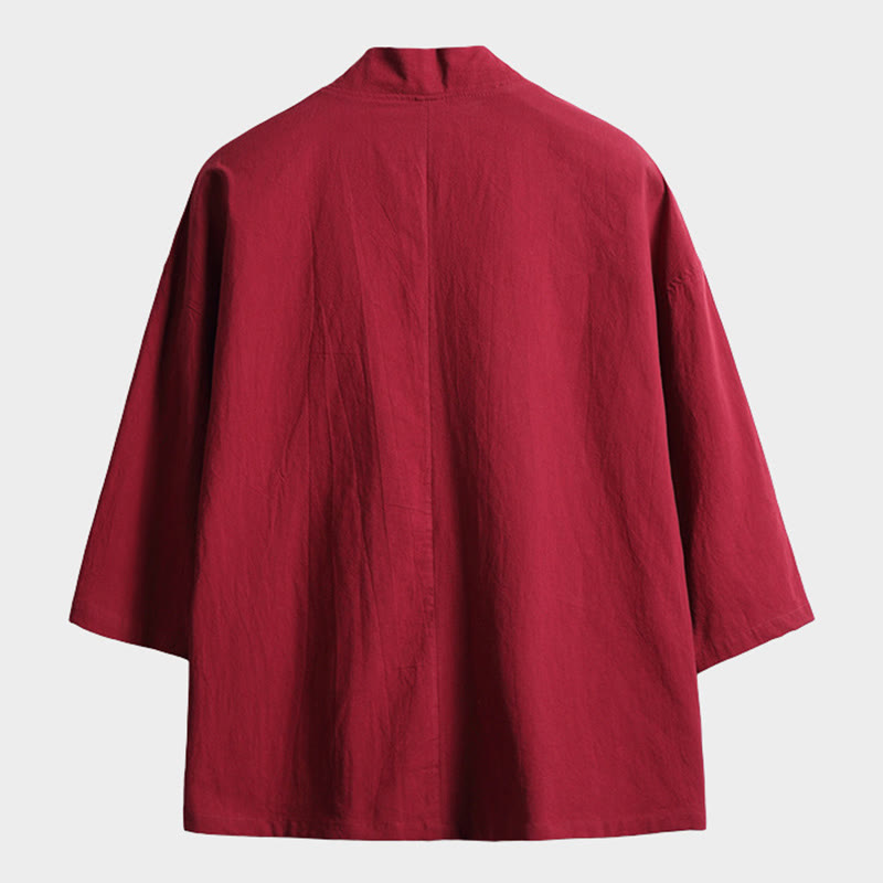 Buddha Stones無地 レースアップ 七分袖 オープンフロント ジャケット メンズ 着物 - image 7