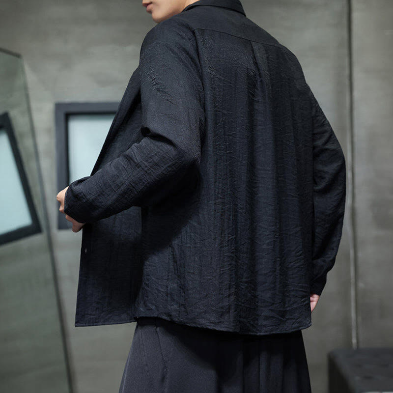 Buddha Stones春のメンズ 無地ボタンデザイン 長袖シャツ - image 4