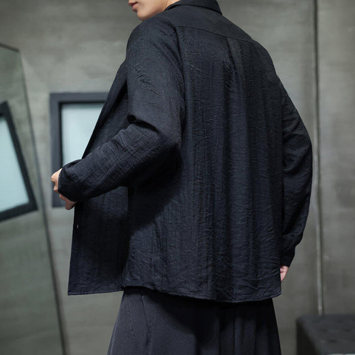 Buddha Stones春のメンズ 無地ボタンデザイン 長袖シャツ - image 4