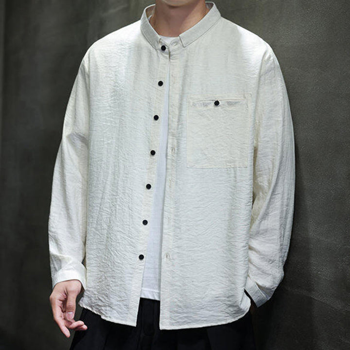 Buddha Stones春のメンズ 無地ボタンデザイン 長袖シャツ - image 11