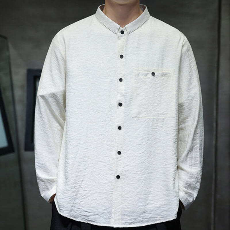 Buddha Stones春のメンズ 無地ボタンデザイン 長袖シャツ - image 7