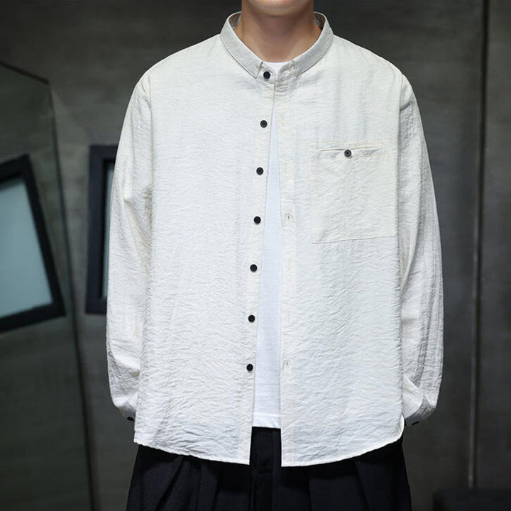 Buddha Stones春のメンズ 無地ボタンデザイン 長袖シャツ - image 12