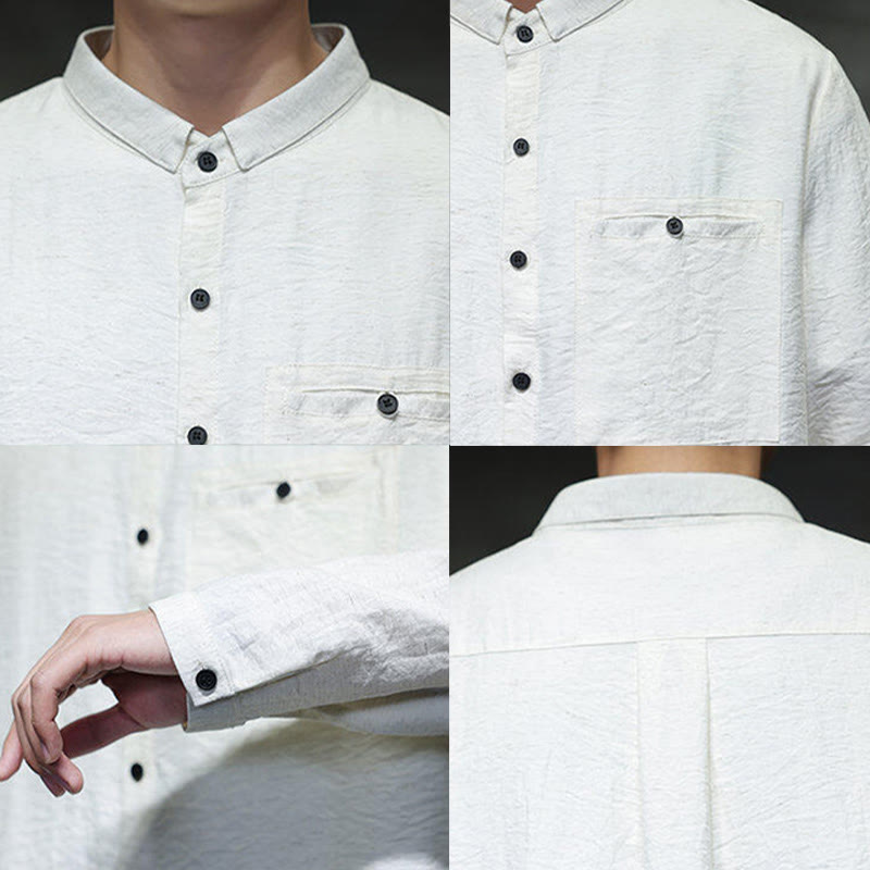 Buddha Stones春のメンズ 無地ボタンデザイン 長袖シャツ - image 16