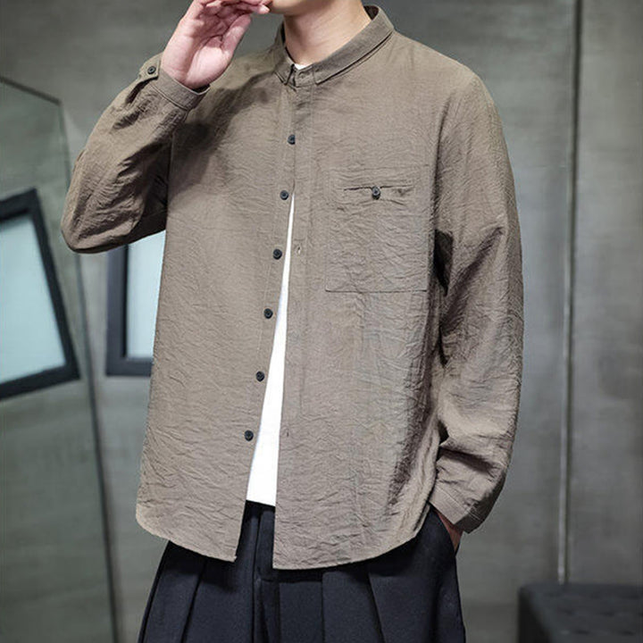 Buddha Stones春のメンズ 無地ボタンデザイン 長袖シャツ - image 20