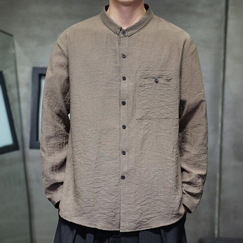 Buddha Stones春のメンズ 無地ボタンデザイン 長袖シャツ - image 22