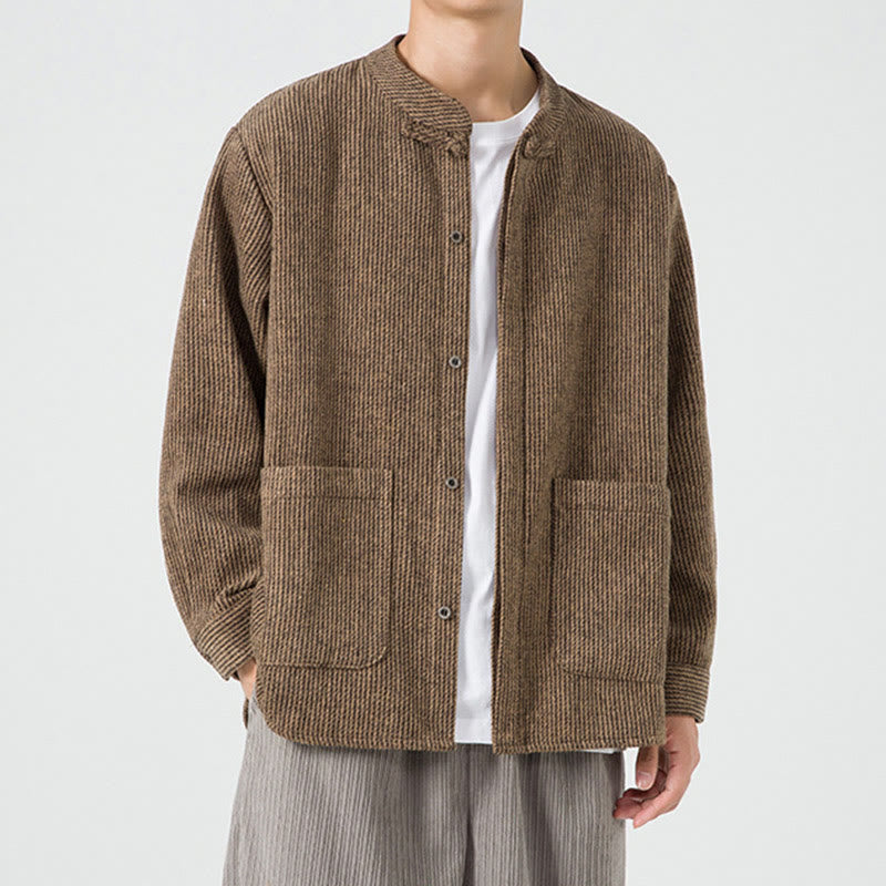 Buddha Stones無地 フロッグボタン 長袖 メンズ コットン コーデュロイ ジャケット ポケット付き - image 1