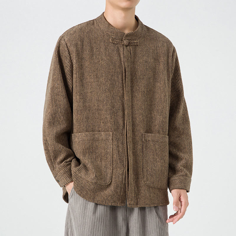 Buddha Stones無地 フロッグボタン 長袖 メンズ コットン コーデュロイ ジャケット ポケット付き - image 2