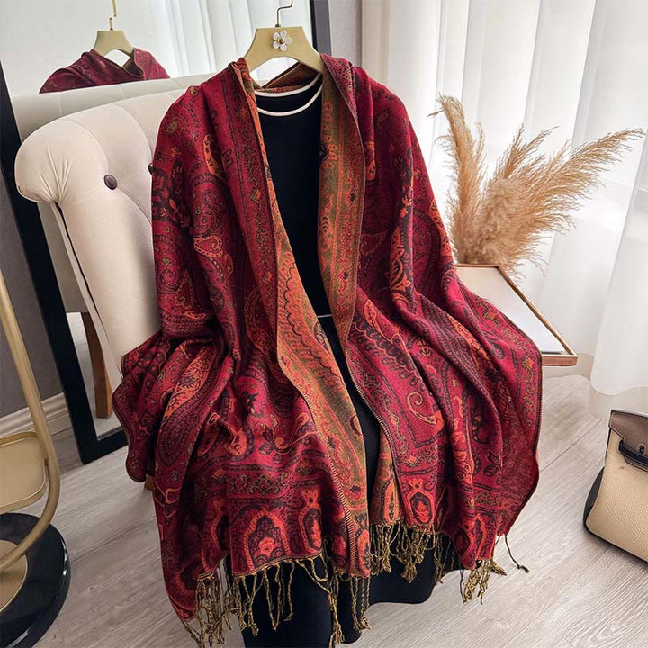 Buddha Stones春の花柄ペイズリー柄スカーフショール タッセル付き - image 17