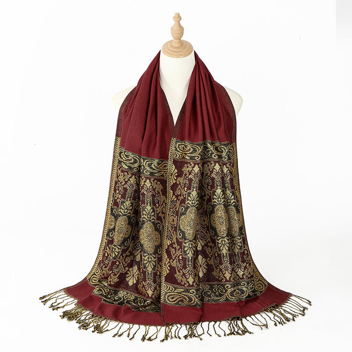 Buddha Stones春 ゴールデン カシューナッツ フラワー 幾何学模様 タッセル 心地よいスカーフ ショール - image 9