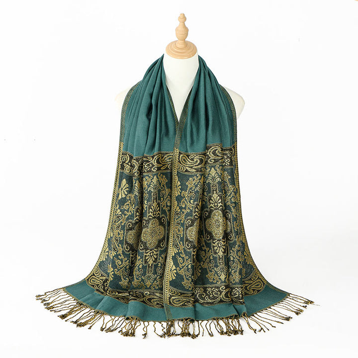 Buddha Stones春 ゴールデン カシューナッツ フラワー 幾何学模様 タッセル 心地よいスカーフ ショール - image 4