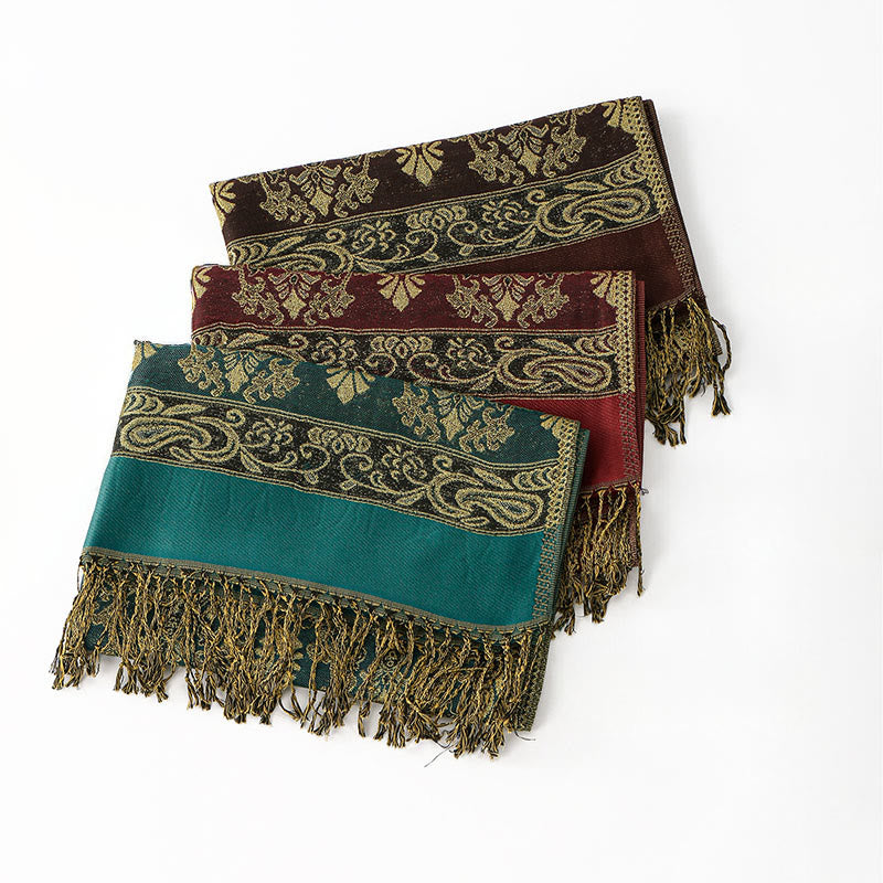 Buddha Stones春 ゴールデン カシューナッツ フラワー 幾何学模様 タッセル 心地よいスカーフ ショール - image 10