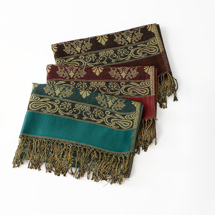 Buddha Stones春 ゴールデン カシューナッツ フラワー 幾何学模様 タッセル 心地よいスカーフ ショール - image 10