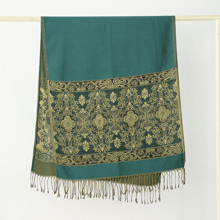 Buddha Stones春 ゴールデン カシューナッツ フラワー 幾何学模様 タッセル 心地よいスカーフ ショール - image 5