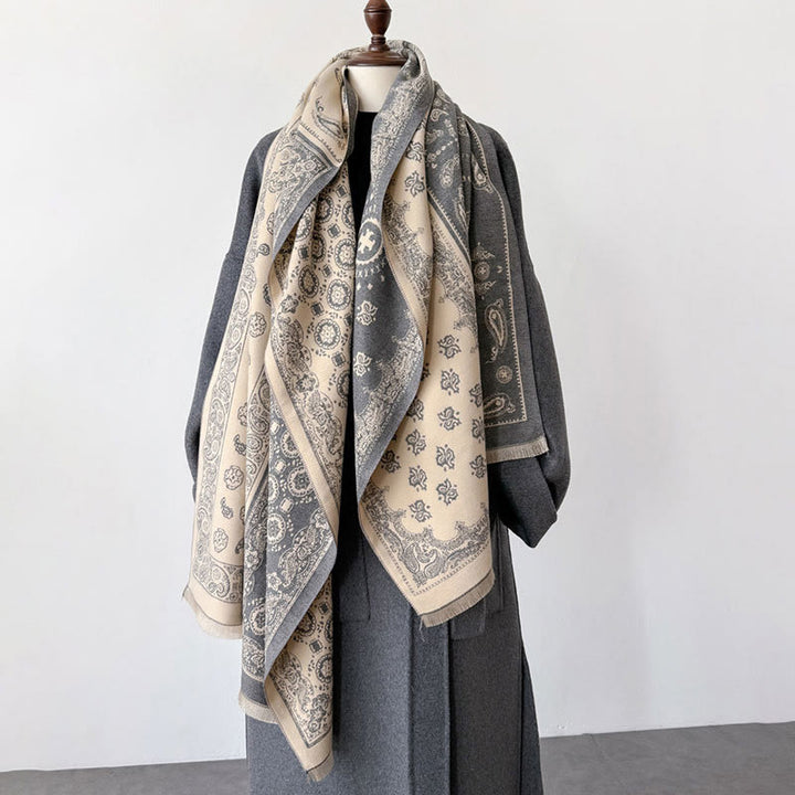 Buddha Stonesエスニック ペイズリー 幾何学 パッチワーク パターン タッセル ソフト サーマル 厚手 スカーフ ショール - image 4