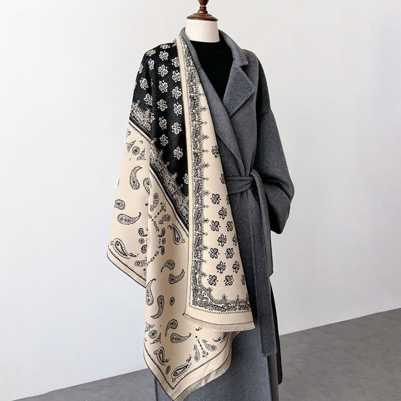 Buddha Stonesエスニック ペイズリー 幾何学 パッチワーク パターン タッセル ソフト サーマル 厚手 スカーフ ショール - image 7