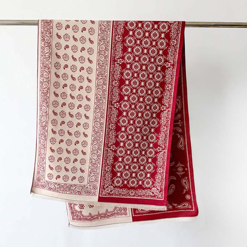 Buddha Stonesエスニック ペイズリー 幾何学 パッチワーク パターン タッセル ソフト サーマル 厚手 スカーフ ショール - image 1