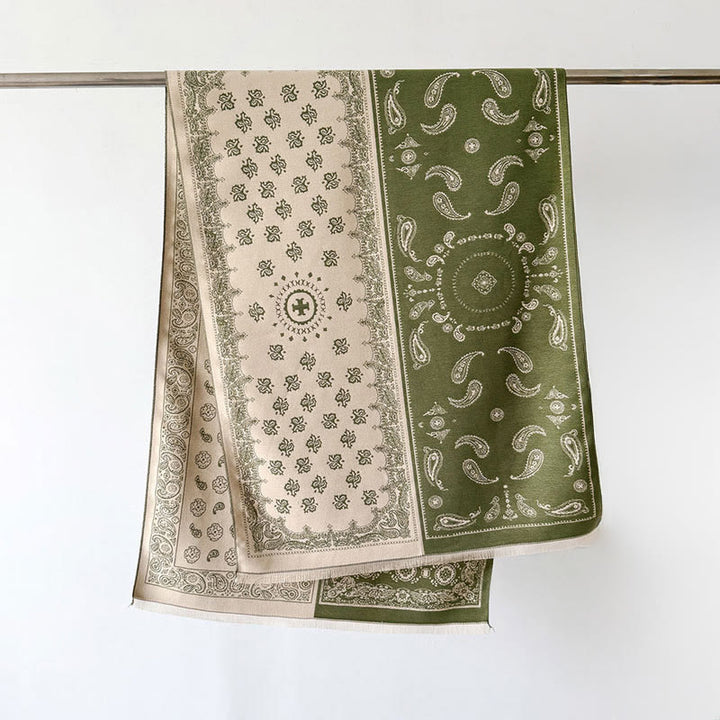 Buddha Stonesエスニック ペイズリー 幾何学 パッチワーク パターン タッセル ソフト サーマル 厚手 スカーフ ショール - オリーブドラブ - 186×66cm - image 12