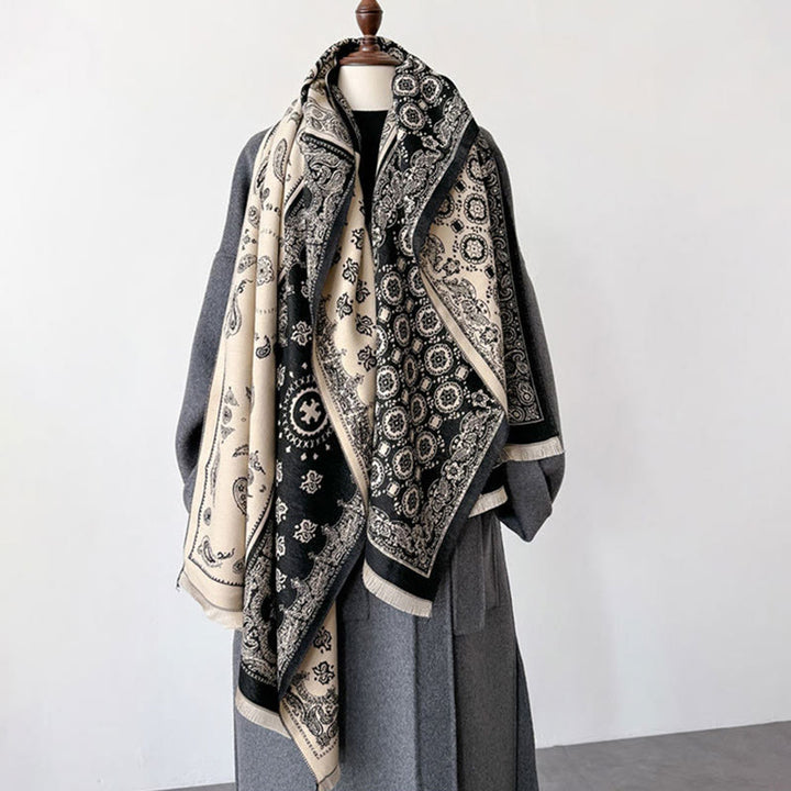 Buddha Stonesエスニック ペイズリー 幾何学 パッチワーク パターン タッセル ソフト サーマル 厚手 スカーフ ショール - image 8