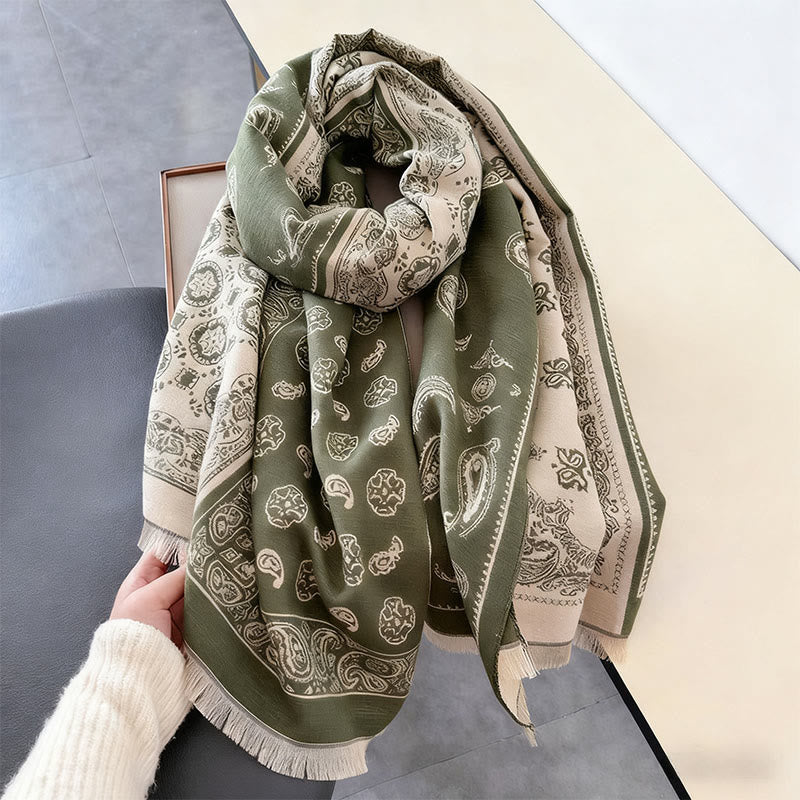 Buddha Stonesエスニック ペイズリー 幾何学 パッチワーク パターン タッセル ソフト サーマル 厚手 スカーフ ショール - image 13