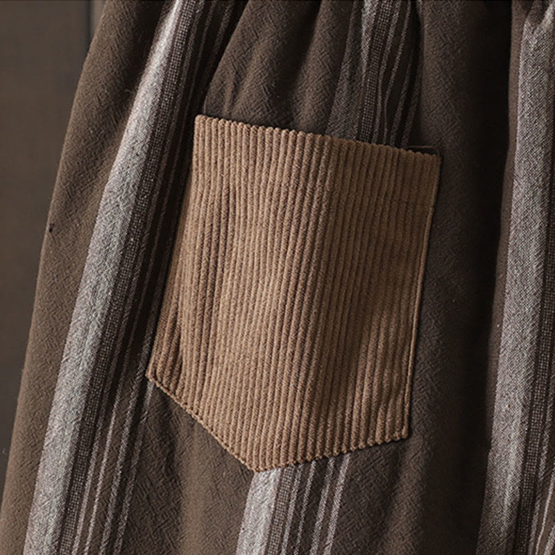 Buddha Stones通勤用サーマルストライプコットンコーデュロイレディースハーレムパッド入りパンツ(ポケット付き) - image 5