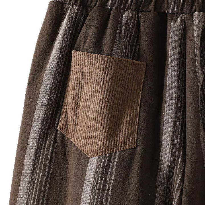Buddha Stones通勤用サーマルストライプコットンコーデュロイレディースハーレムパッド入りパンツ(ポケット付き) - image 8