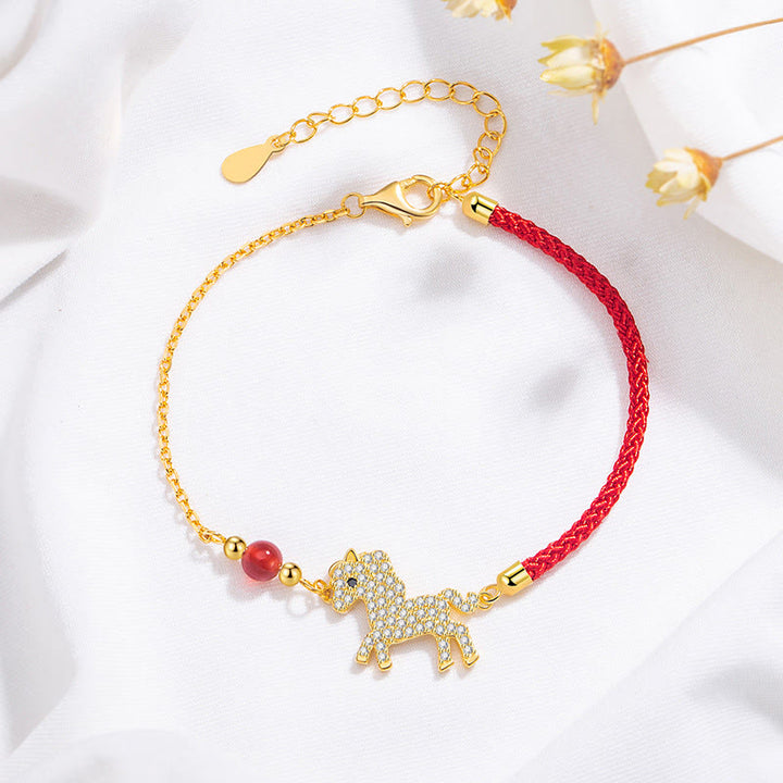 Buddha Stones925スターリングシルバーメッキ 18Kゴールド 馬年赤紐強さブレスレット - image 4