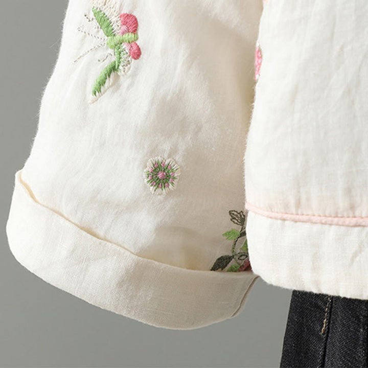 Buddha Stonesの花刺繍レディース長袖コットンパッド入りジャケット(ポケット付き) - image 9