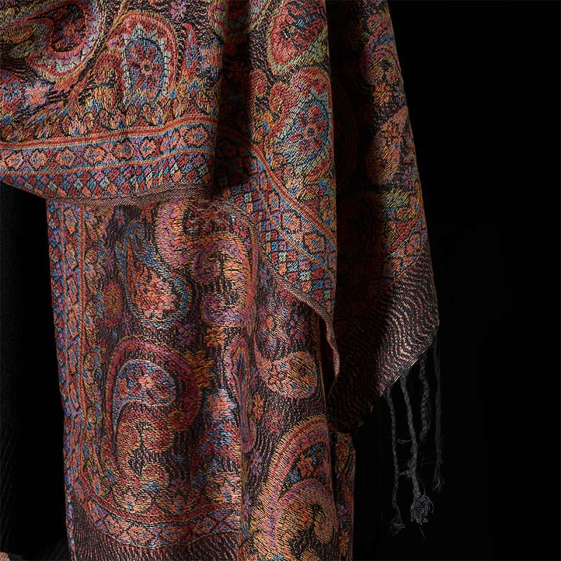 Buddha Stones春 紫 カシューナッツ 花柄 タッセル ソフト スカーフ ショール - image 5