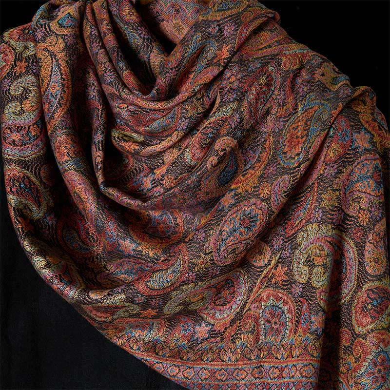 Buddha Stones春 紫 カシューナッツ 花柄 タッセル ソフト スカーフ ショール - image 4