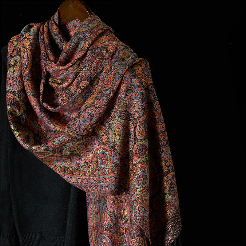 Buddha Stones春 紫 カシューナッツ 花柄 タッセル ソフト スカーフ ショール - ペールバイオレットレッド - 184×70cm - image 0