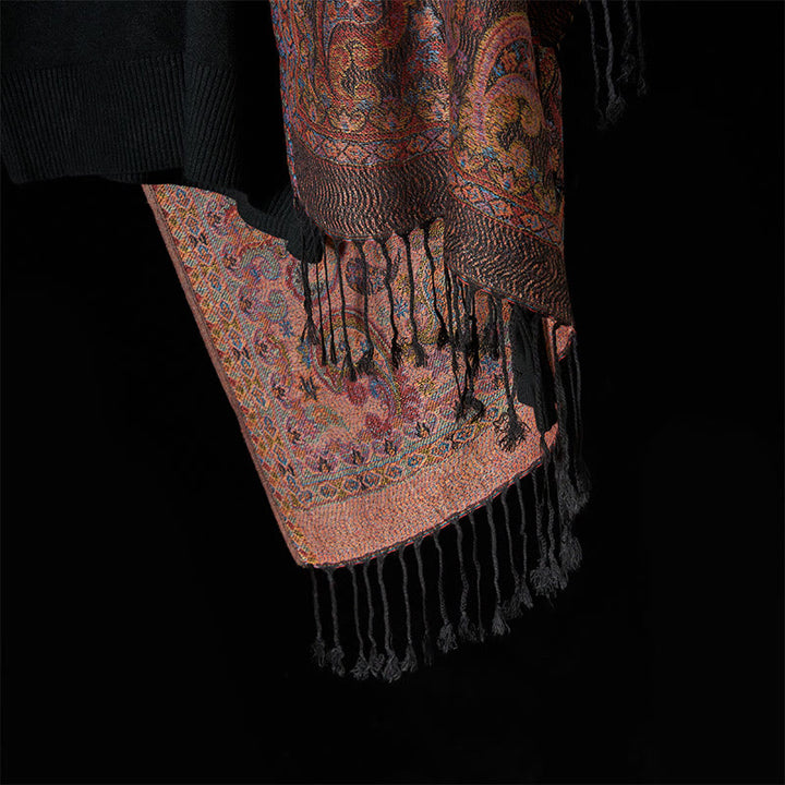 Buddha Stones春 紫 カシューナッツ 花柄 タッセル ソフト スカーフ ショール - image 6