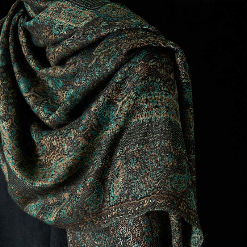 Buddha Stones春 グリーン カシューナッツフラワー 幾何学模様 ストライプ柄 タッセル 心地よいスカーフ ショール - image 3