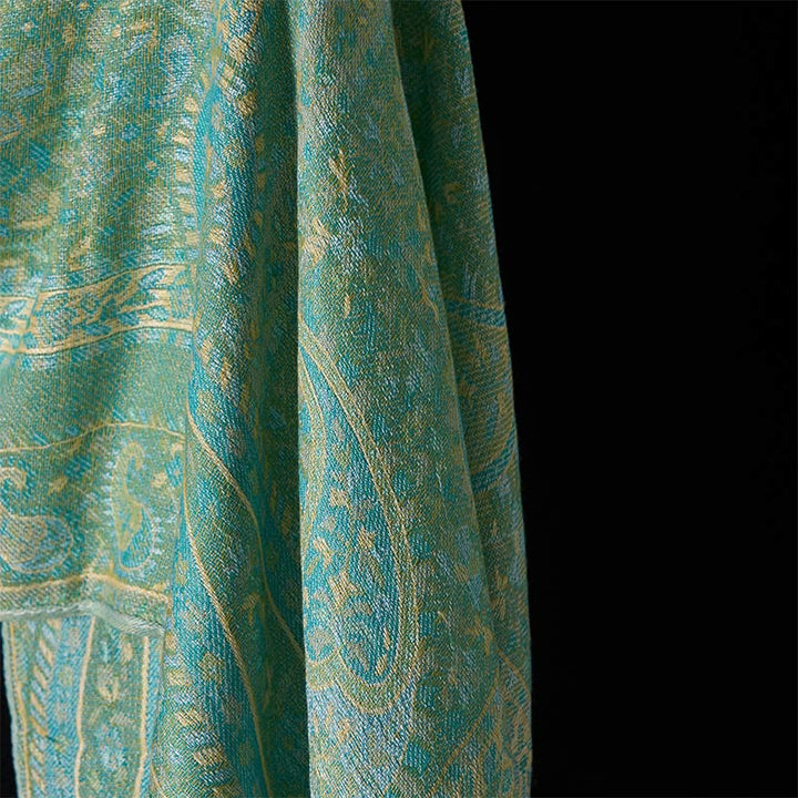 Buddha Stones春 グリーン カシューナッツフラワー 幾何学模様 ストライプ柄 タッセル 心地よいスカーフ ショール - image 11